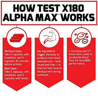 FORCE FACTOR Test X180 Alpha Max, 2-Pack, Total Testosterone and Nitric Oxide Booster for Men with Fenugreek Seed & Tribulus to Increase Blood Flow & Improve Male Athletic Performance, 360 Capsules