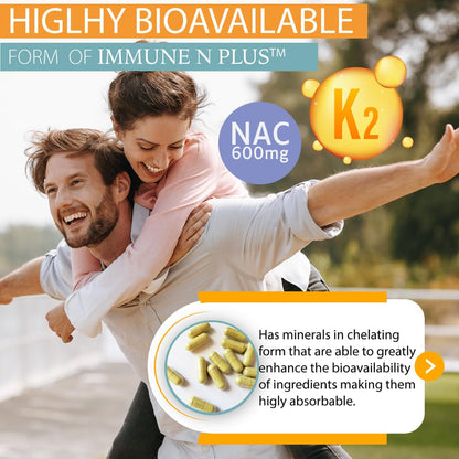(60 Capsules), NAC 600mg, Quercetin 1,000mg, Vitamin C 500mg, Zinc 50mg, Vitamin D3 5,000iu, Selenium, Copper, Acerola, Ginger, Rutin, Citrus Bioflavonoids, Rose Hips, Echinacea, Immune N Plus 15 in 1 - Maple Wellness Supplements