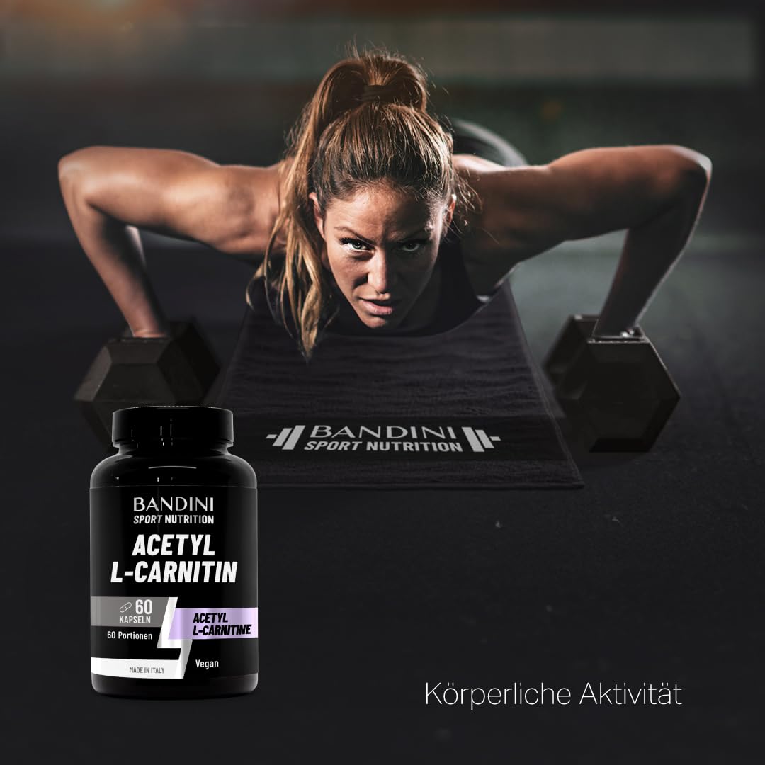 Bandini® Acetyl L-Carnitine, Acetyl-L-Carnitine Hydrochloride, 60 Capsules | Premium Carnitin: stoffwechselanregend, Energie und erhöhte Ausdauer, vegan, 1 Kapsel Carnitine pro Tag, 2 Monate Versorgung