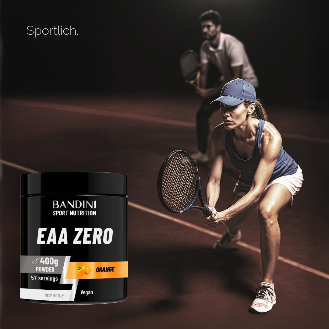 Bandini® EAA Amino Acids Complex 400 g Powder 9 Different Amino Acids | EAAs Amino Acids & Vitamin B6 | Workout Booster | Top Solubility, Orange Flavour | High Dosage, Laboratory Tested, Vegan
