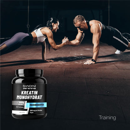 Bandini® Creatine Monohydrate Powder, 1 kg/1000 g, 294 Servings of 3000 mg | Ultra pure micronised creatine 3 g, microfine, soluble, tasteless, mesh factor 200, 100% vegan creatine monohydrate
