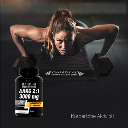 Bandini® AAKG 120 Tablets L-Arginine Alpha Ketoglutarate Amino Acid | hochwertige L Arginin Ketoglutarat für Ausdauer & Muskelregeneration, vor und nach dem Training