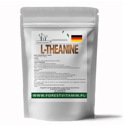 L-Theanine 200 mg - 100 Capsules - L Theanine 99% - High Dose of Green Tea (Camellia Sinensis) - Pure Theanine Amino Acid Supplement - Vegan - No Additives - Forest Vitamin