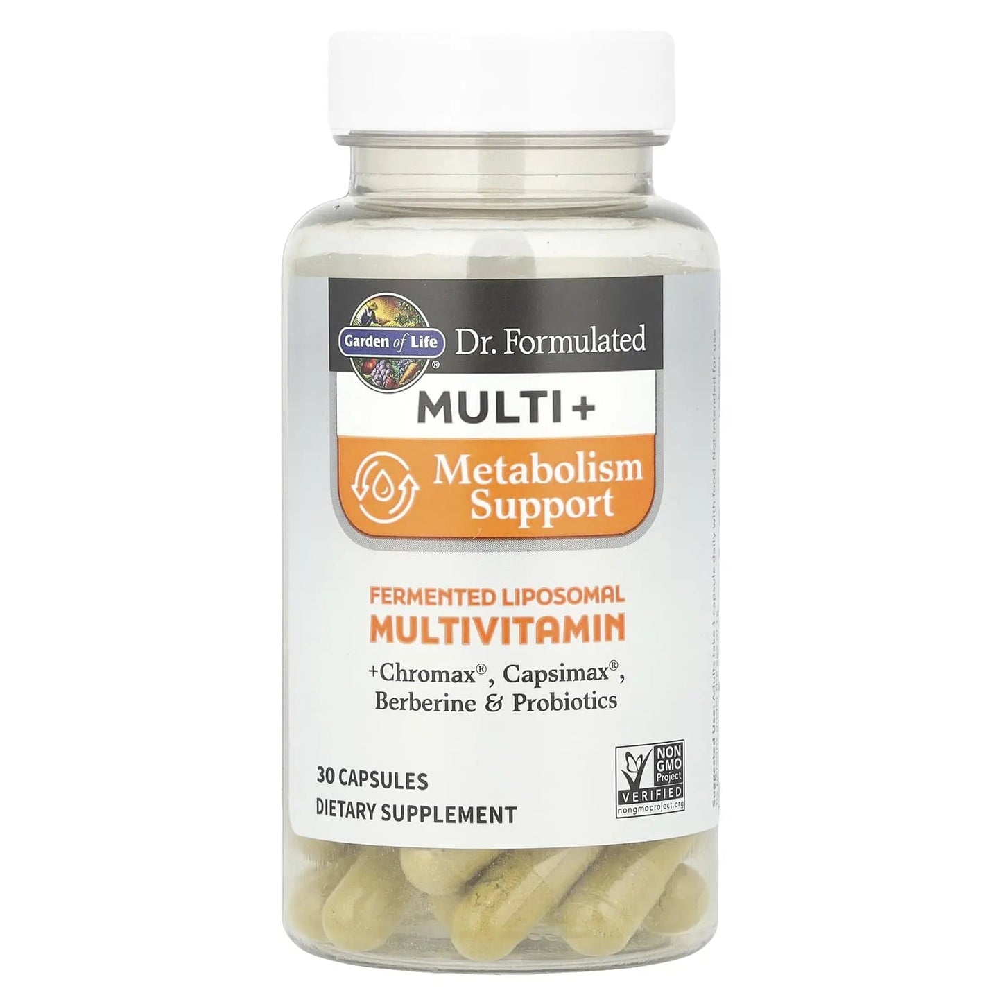 Garden of Life Dr. Formulated Multi+ Metabolism Support - Fermented Liposomal Multivitamin + Chromax, Capsimax, Berberine & Probiotics - 30 Capsules Garden of Life