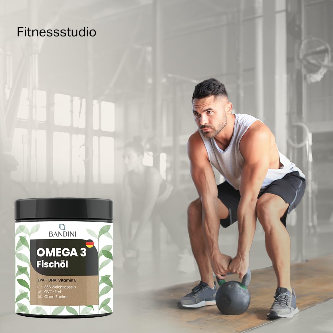 Bandini® Omega 3 | 366 Softgels, 2000 mg Pure Fish Oil with 600 mg Bioactive Triglycerides EPA and DHA, Fatty Acids for Heart and Brain, 2 Softgels/Day for 6 Months Supply, High Dose, GMO-Free