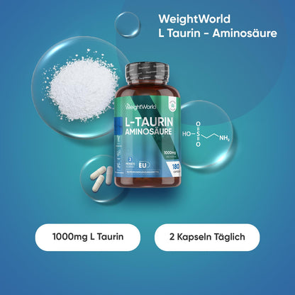 Buy ​WeightWorld L Taurine Capsules - 1000mg per Serving - 180 Amino Acid Capsules | Taurine Amino Acid Capsules, 3 Months Supply, 2 Capsules Daily, Free from Magnesium Stearate & Genetic Engineering, Vegan - OmniHealthRx Usa supplements