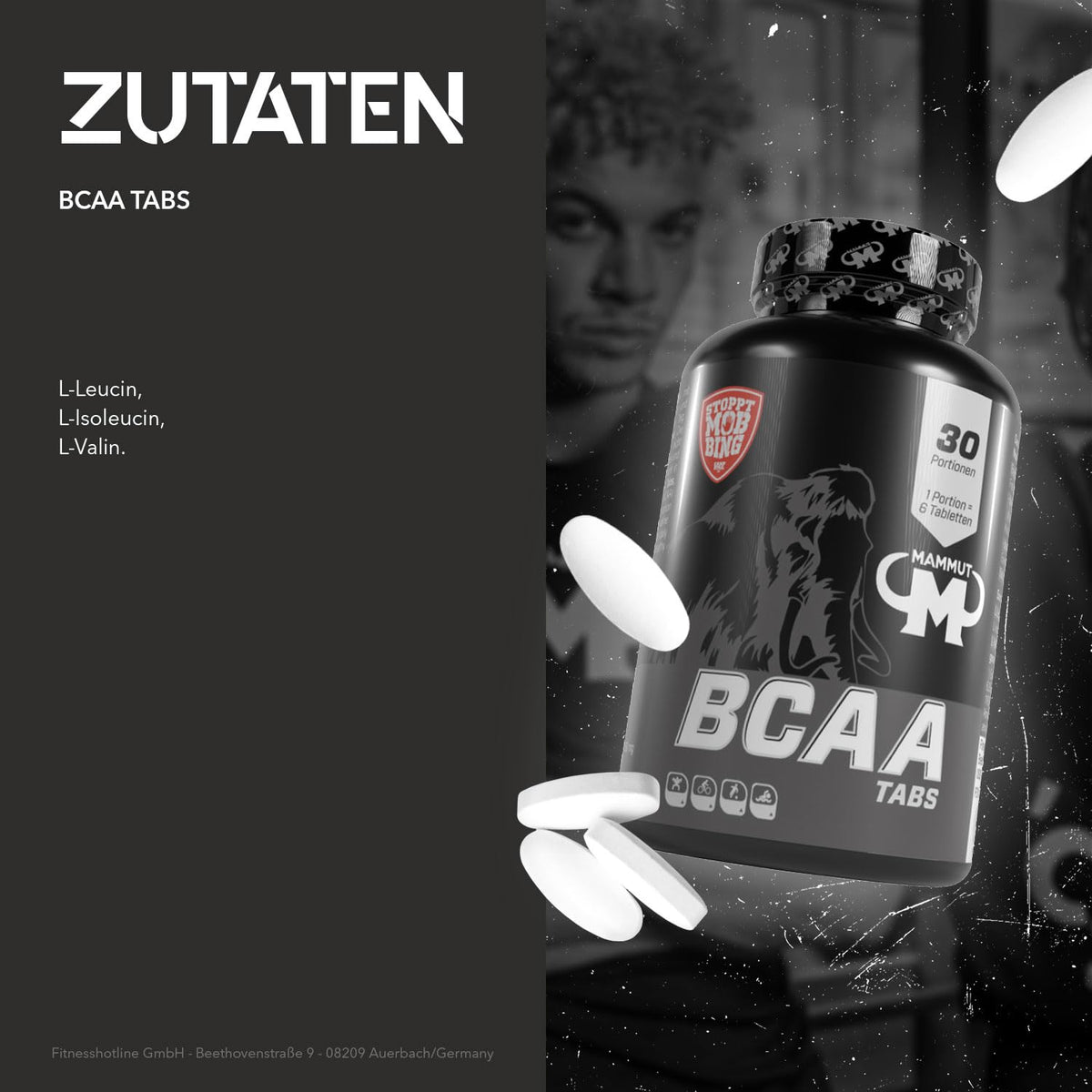 Mammut BCAA Tabs Vegan 185.6 G | With L-leucine, L-isoleucine and L-valine; gelatine-free, no colourings, sweeteners and preservatives, daily ration 6 tabs