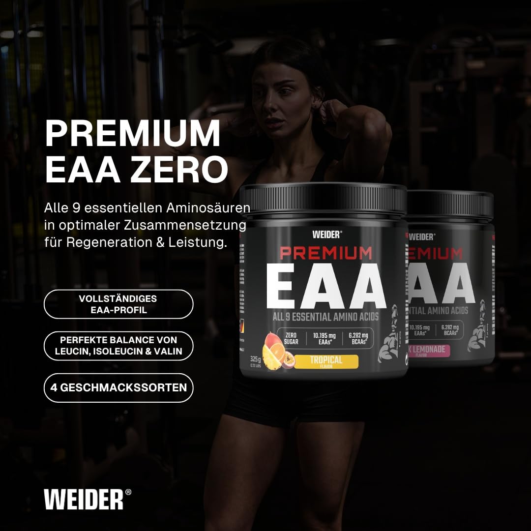 Weider Premium EAA Powder - Essential Amino Acids - BCAA 2:1:1 Ratio, Vegan & Sugar-Free - 325 g - Tropical