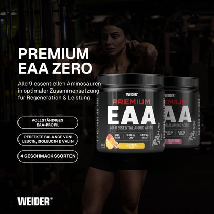 Weider Premium EAA Powder - Essential Amino Acids - BCAA 2:1:1 Ratio, Vegan & Sugar-Free - 325 g - Tropical