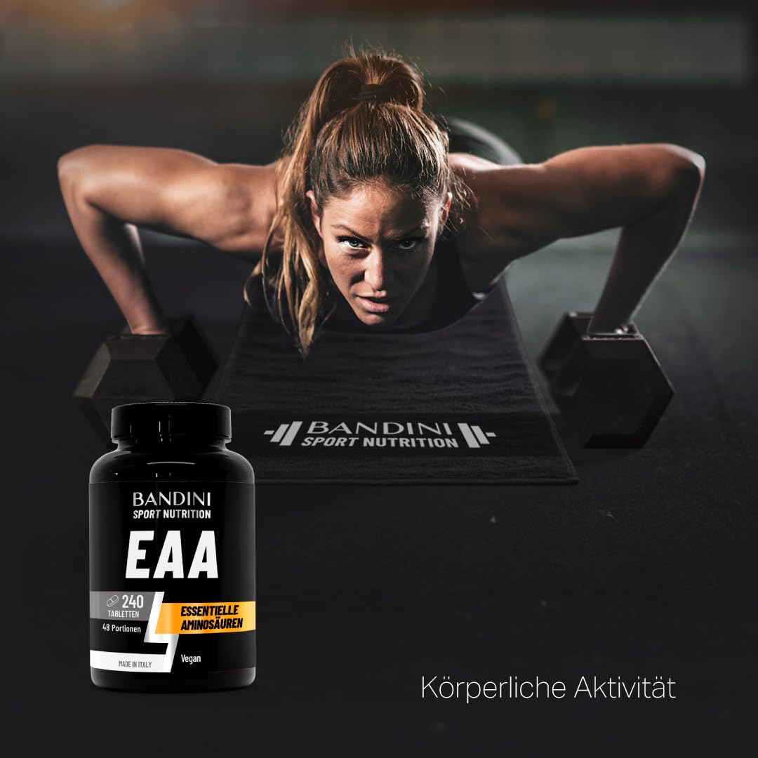 Bandini® EAA Tablets - 240 Pieces for 48 Days - 9 Essential Amino Acids | Before and after training, essential amino acids EAAs, high dose supplement, 100% vegan, no additives and sugar-free