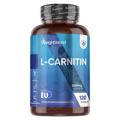 WeightWorld L Carnitine, 2000 mg per serving, 120 vegan capsules | L-Carnitine amino acid capsules, free from magnesium stearate, lactose and gluten free, 3 capsules daily