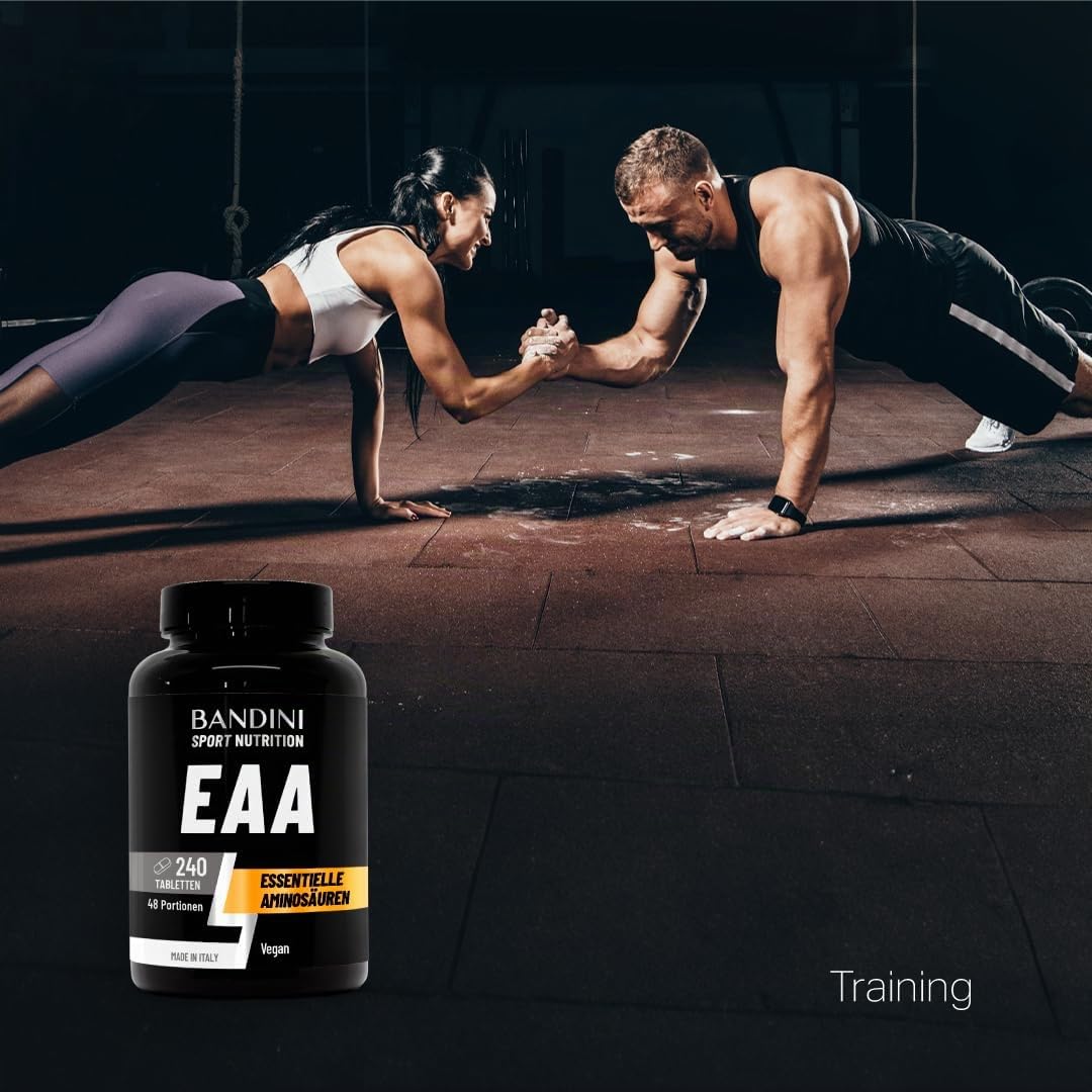 Bandini® EAA Tablets - 240 Pieces for 48 Days - 9 Essential Amino Acids | Before and after training, essential amino acids EAAs, high dose supplement, 100% vegan, no additives and sugar-free