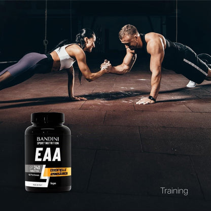 Bandini® EAA Tablets - 240 Pieces for 48 Days - 9 Essential Amino Acids | Before and after training, essential amino acids EAAs, high dose supplement, 100% vegan, no additives and sugar-free