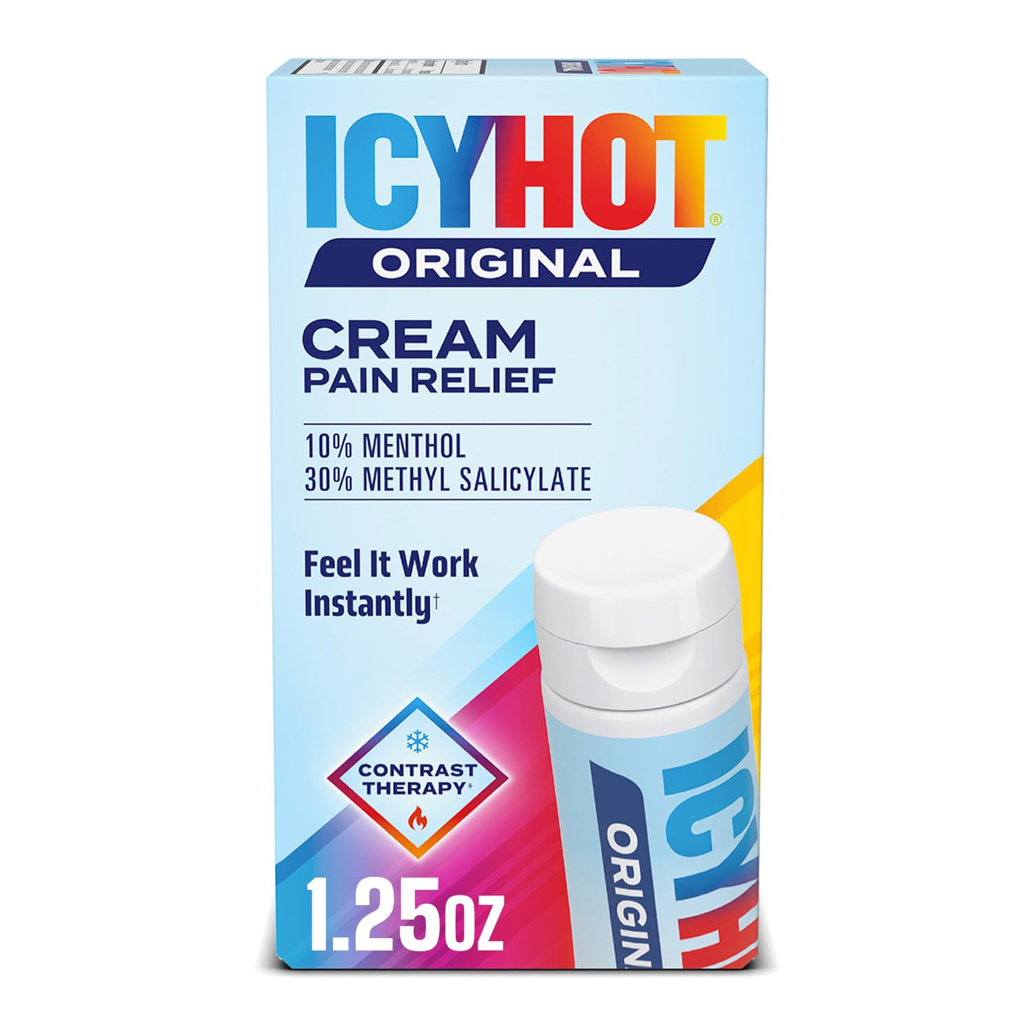 Icy Hot Original Pain Relief Cream, Fast-Acting Pain Relief with Menthol 10% and Methyl Salicylate 30%, Ice and Heat Contrast Therapy for Backaches, Joints, Muscle Strains and Arthritis, 1.25 oz Icy HotBuy Supplements Australia