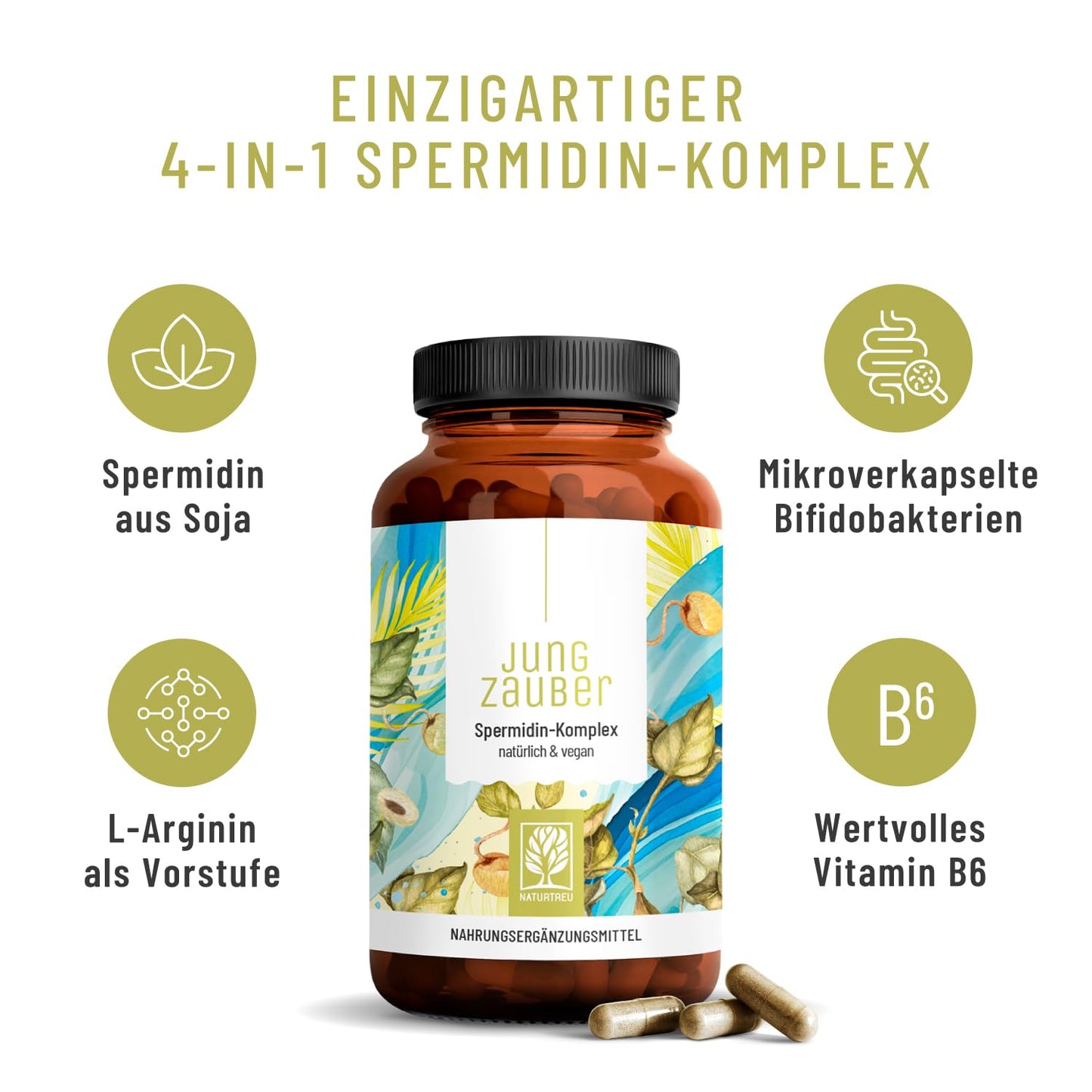NATURTREU idine Capsules High Dose with High-Quality idine, L-Arginine, Bifidobacteria & Vitamin B6 - Vegan - 120 Enteric Juice-Resistant Capsules - Produced in Germany & Laboratory Tested