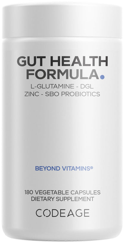 Codeage Gut Health Supplements Vegan Formula - L Glutamine, Zinc, Turkey Tail Mushroom Powder, Tonic Mushroom, Maitake, Micro Algae, Mineral,