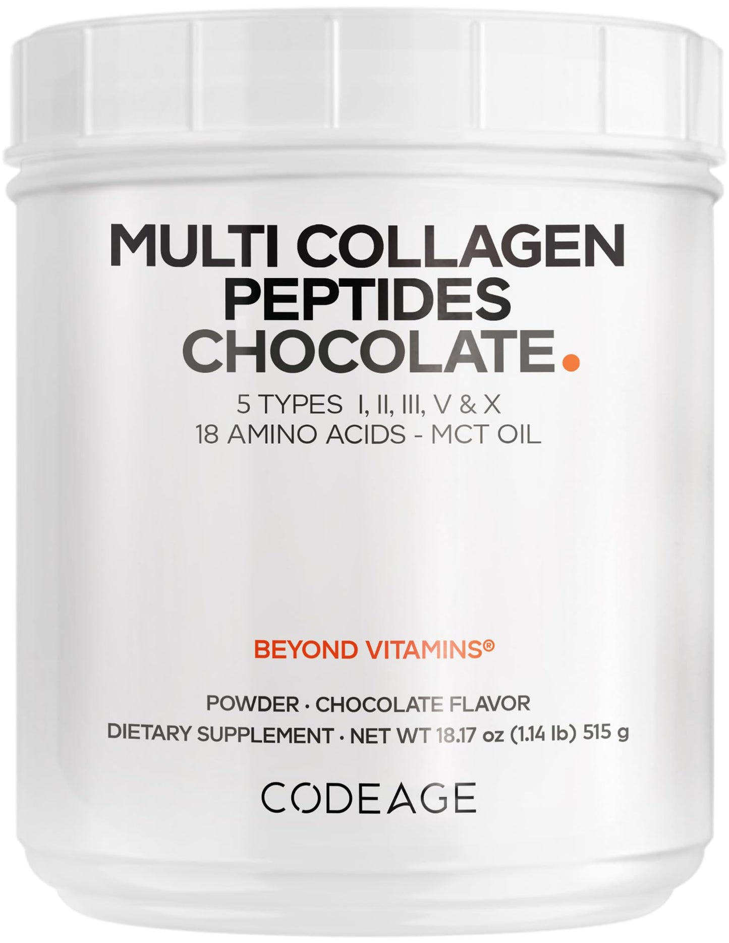 Codeage Multi Collagen Chocolate Protein Powder - Hydrolyzed Bovine Collagen Peptides, 5 Collagen Types & MCT Oil - Collagen Creamer, Chocolate Collagen Peptides - Protein Shakes - Non-GMO - 18.17 oz CodeageBuy Supplements Australia