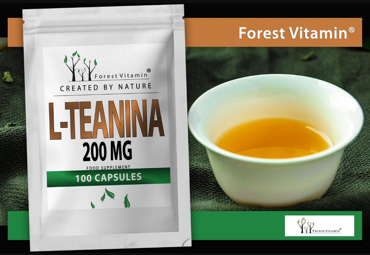 L-Theanine 200 mg - 100 Capsules - L Theanine 99% - High Dose of Green Tea (Camellia Sinensis) - Pure Theanine Amino Acid Supplement - Vegan - No Additives - Forest Vitamin