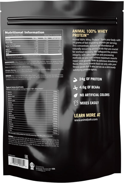 Animal 100% Whey Protein Powder – Whey Blend for Pre- or Post-Workout, Recovery or an Anytime Protein Boost– Low Sugar – Strawberry, 1 kg