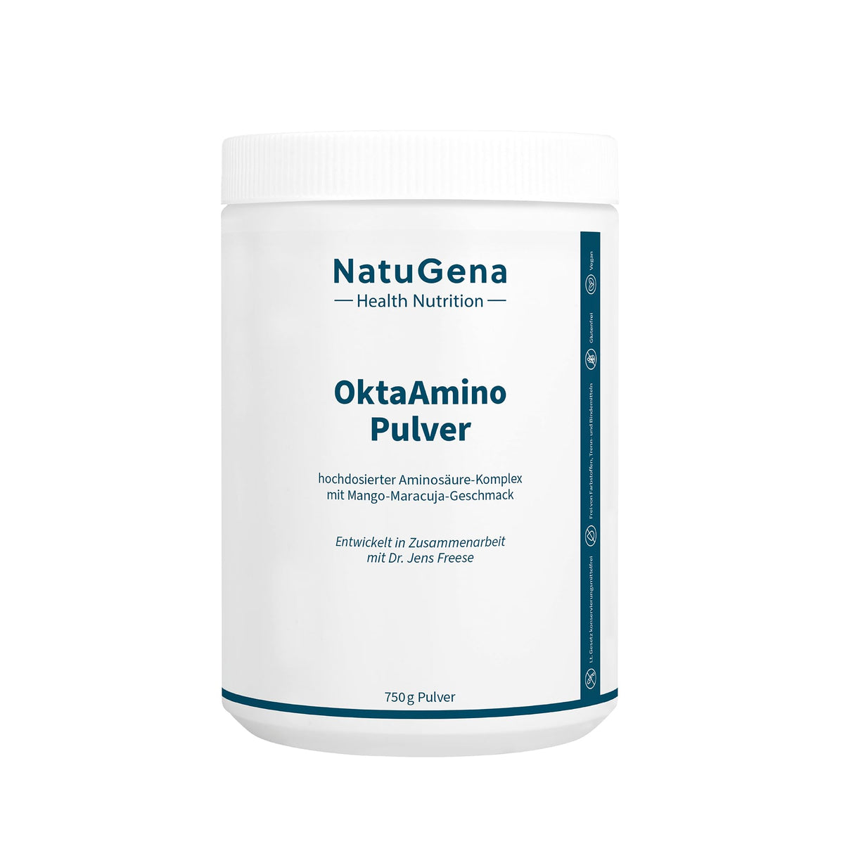 NatuGena OktaAmino Powder, High Dose MAP Complex with All Eight Essential Amino Acids, Amino Acid Complex with High Bioavailability, Magnesium, Zinc and Vitamin B6, 750 g (30 Day Pack)