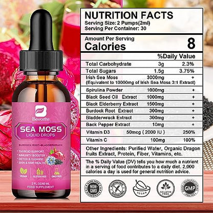 3000mg Sea Moss Liquid Drops - Black Seed Oil & Irish Sea Moss Gel