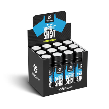 Polleo Shot Pre-Workout - Liquid Shot with Beta-Alanine, Caffeine & Guarana - Amino Acids for Energy & Focus (12 x 80 ml, Lemon Lime)