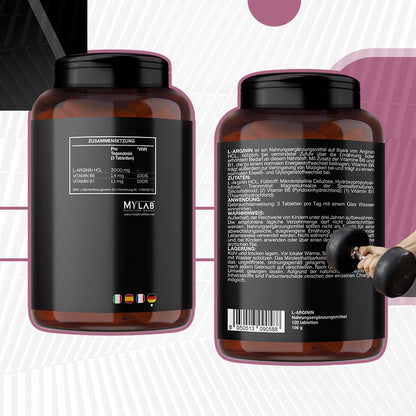 T-Rex Integratori L-Arginine 1000 mg with Vitamin B1 and B6 | High Dosage | 120 Tablets L-Arginine HCL | Pre-Workout Dietary Supplement for Athletes, Vegan