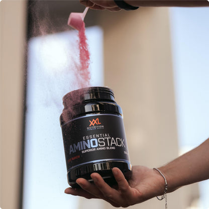 XXL Nutrition - Essential Amino Stack - EAA Powder, Amino Acids Complex High Dose, BCAA, EEAS Powder - Raspberry - 500 g