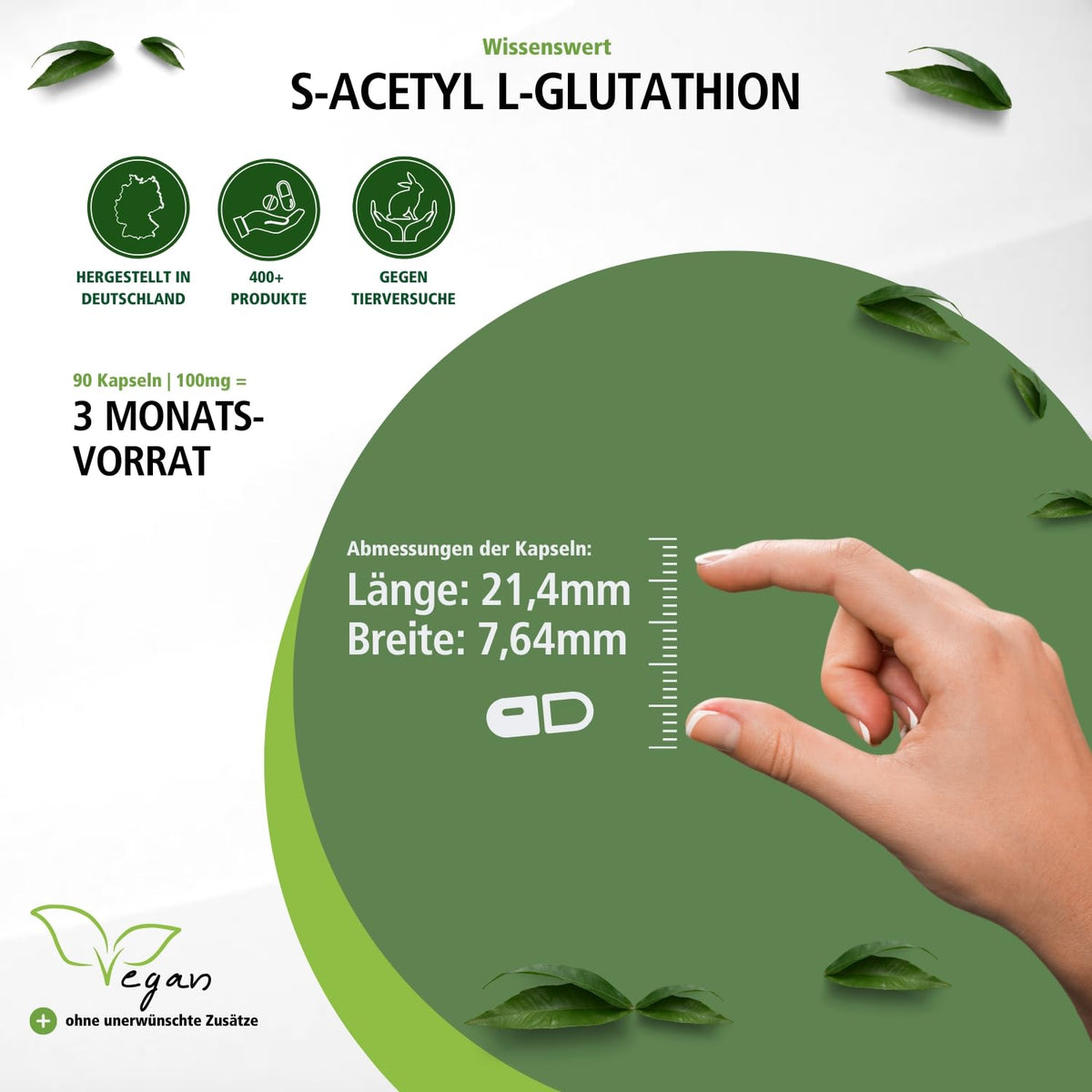 fairvital S-Acetyl L-Glutathione, 90 Vegan Capsules, Swallow-Friendly, Stable Glutathione Form, High Bioavailability, Quality Tested and High Dosage