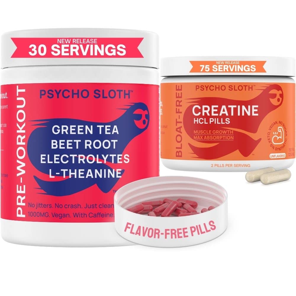 Pre Workout Pills and Creatine HCL Pills Bundle - Endless Energy, Muscle Growth, Endurance