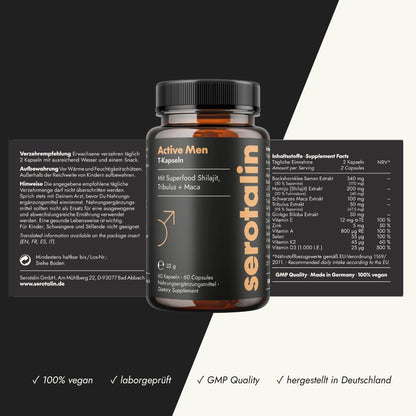 Buy ​serotalin Active Men Maca Capsules, Fenugreek with Shilajit, Black Maca & Tribulus Terrestris, Vegan & Made in Germany, 60 Capsules - OmniHealthRx Usa supplements