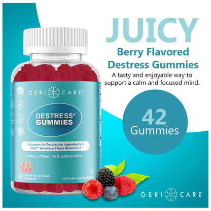 GeriCare DeStress Gummies with GABA, L-Theanine & Lemon Balm Mixed Berry Flavor – 42 Count – Supports Relaxation & Mental Clarity – Non-GMO, Gluten-Free, Vegan GeriCareBuy Supplements Australia