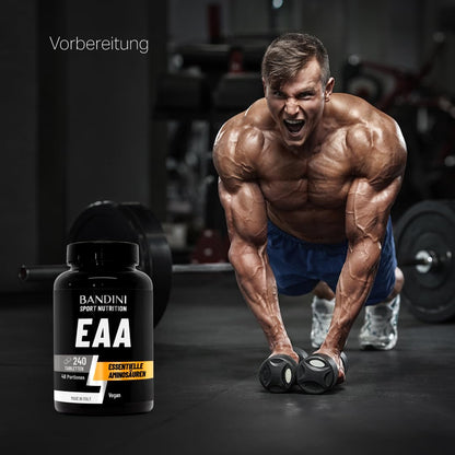 Bandini® EAA Tablets - 240 Pieces for 48 Days - 9 Essential Amino Acids | Before and after training, essential amino acids EAAs, high dose supplement, 100% vegan, no additives and sugar-free