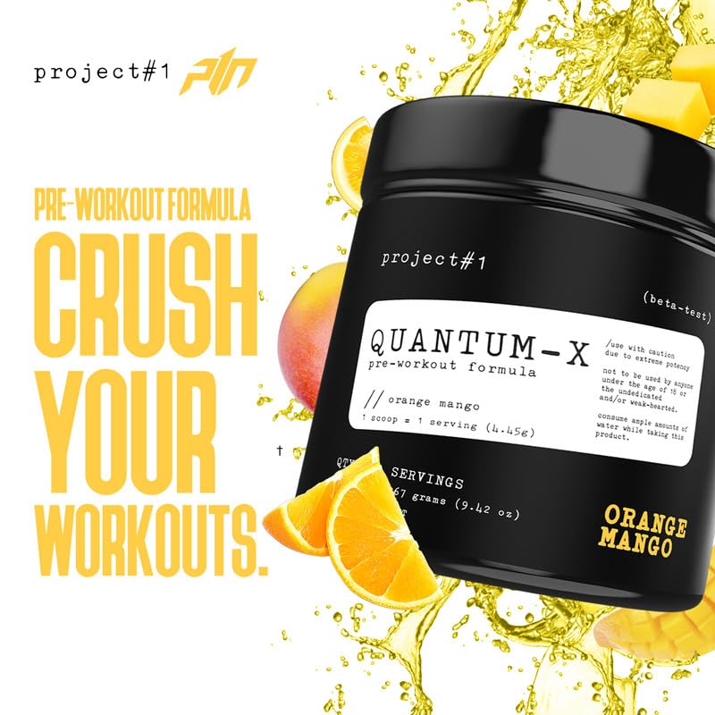 Project #1 Quantum-X Nutrition: Advanced Pre-Workout Powder for Men and Women | Natural Ingredients Enriched Formula - Improve Energy, Metabolism, and Focus - 30 Servings - Orange Mango