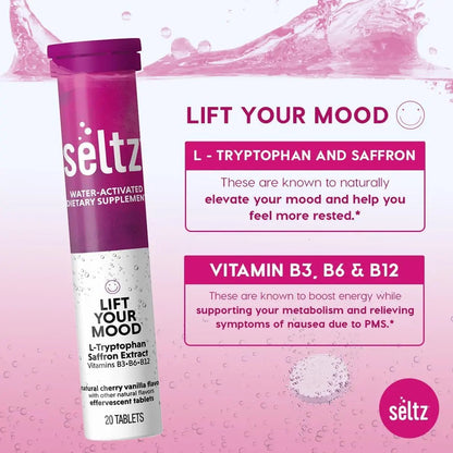 Seltz® Lift Your Mood – Effervescent Vitamins for Mood Support & Energy with L-Tryptophan, Saffron Extract & B Vitamins (B3, B6, B12) SeltzBuy Supplements Australia