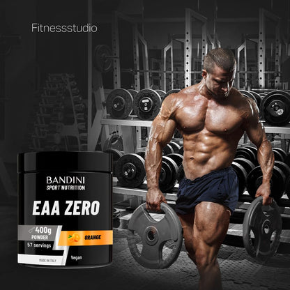 Bandini® EAA Amino Acids Complex 400 g Powder 9 Different Amino Acids | EAAs Amino Acids & Vitamin B6 | Workout Booster | Top Solubility, Orange Flavour | High Dosage, Laboratory Tested, Vegan
