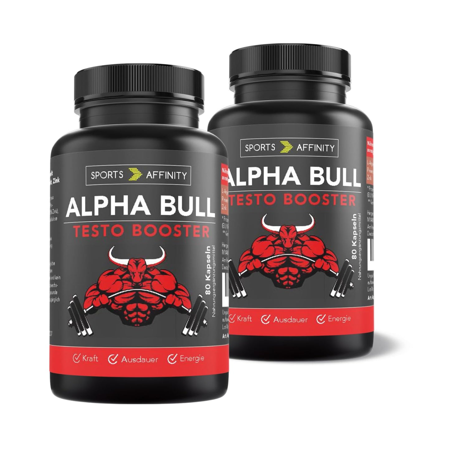Alpha Bull - High Dose L-Arginine Capsules with Zinc and Pine Bark Extract - Natural, Vegan & Fermented - 160 Capsules, Pack of 2