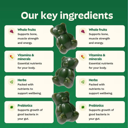 Gruns Adults Super Greens Multivitamin Gummies, Superfood Vitamin Gummy Bears with Spirulina, Chlorella, Prebiotic Fiber for Digestive Health GrünsBuy Supplements Australia