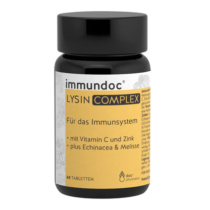 immundoc LYSIN COMPLEX, L-Lysine Tablets, Pack of 60, with 1000 mg L-Lysine per Daily Dose, with Vitamin C, Zinc and Plant Extracts, Gluten-Free and Lactose Free