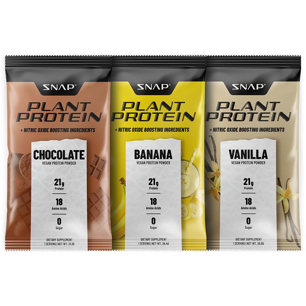 Snap Supplements 100% Plant Based Protein Powder Stick Packs with Nitric Oxide Booster