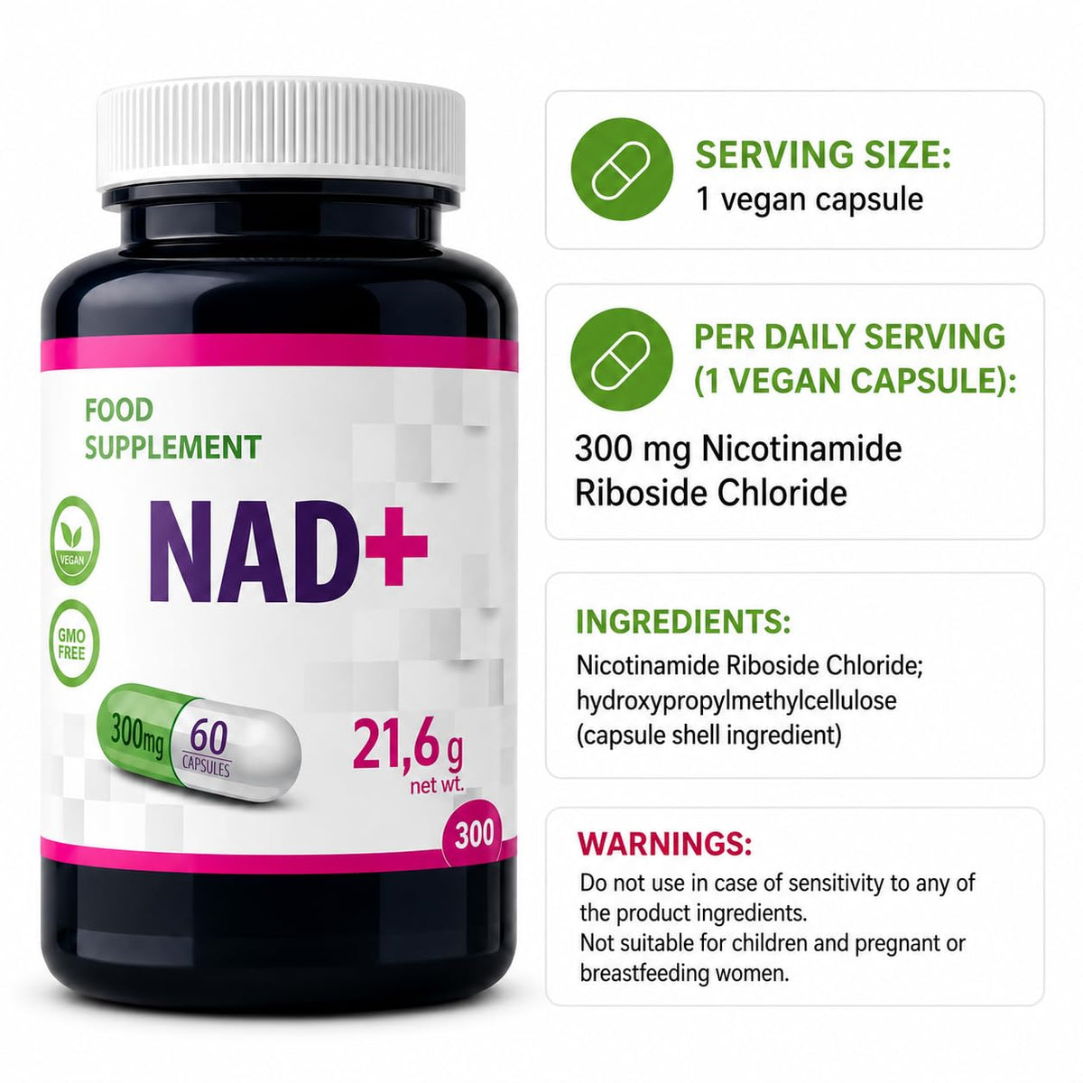 Buy ​Hepatica NAD+ Nicotinamide Riboside 300 mg | 60 Vegan Capsules | Single Active Ingredient | GMP & Laboratory Tested - OmniHealthRx Usa supplements