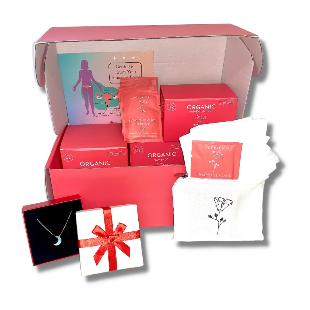 Organic 77 PC Period Kit Moon Box for Teens and Tweens - Organic Cotton Top Sheet Feminine Pads