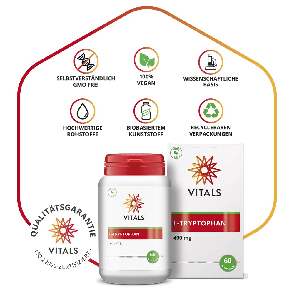 Vitals - L-Tryptophan 400mg 60 Capsules Essential Amino Acid in a Vegetable Capsule