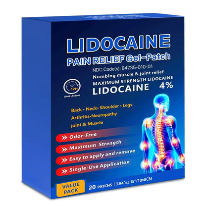 KIbabyDI Professional Lidocaine Pain Relief Patches - 20 Count | 4% Medicated Gel Patches for Targeted Joint & Muscle Comfort | Long-Lasting 12-Hour Relief, Ultra-Flexible Design -lb263 KIbabyDIBuy Supplements Australia