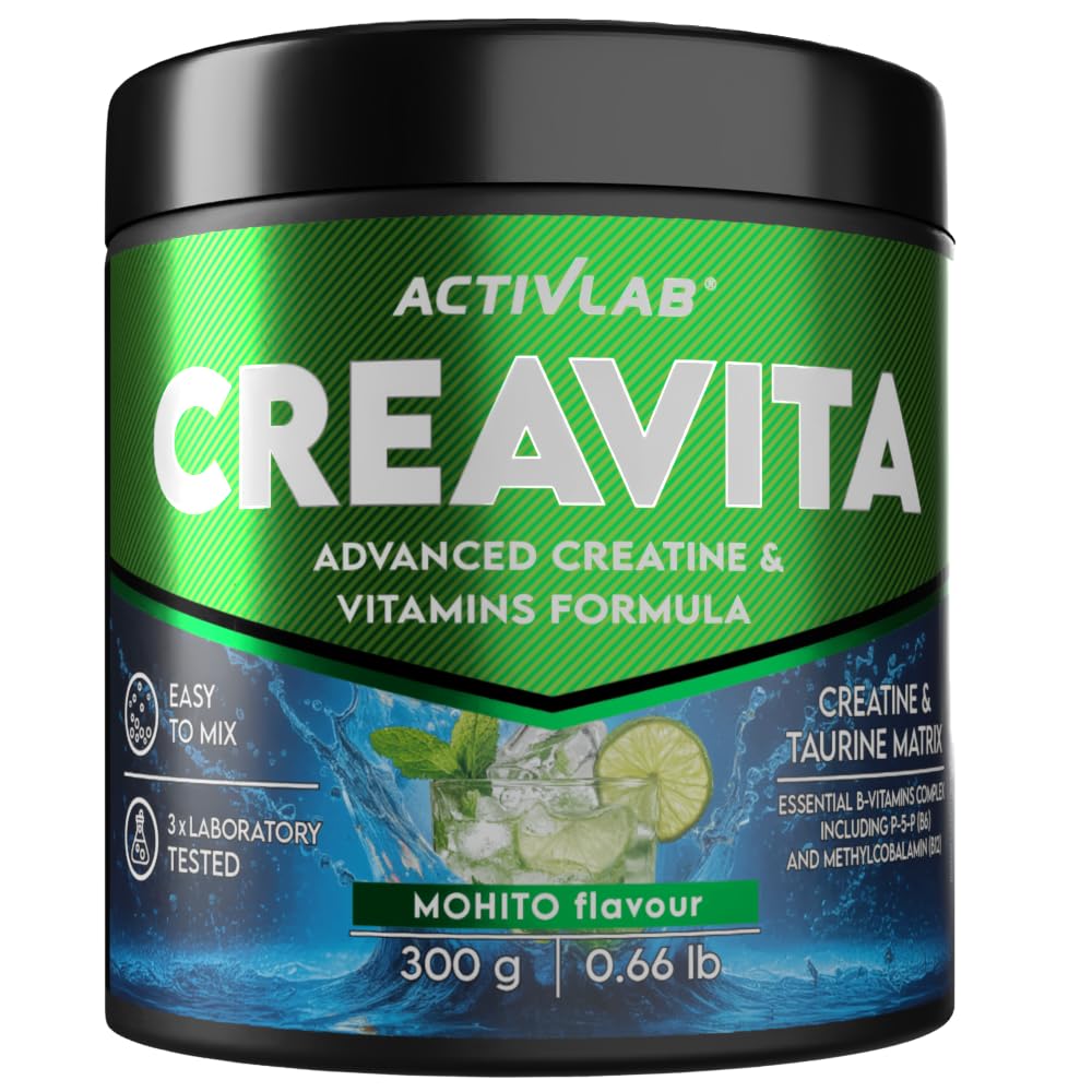 Activlab Creatine Powder - 3 g per serving - Creatine Monohydrate with Taurine, Vitamin B6 and B12-300 g - 30 Servings - Creavita - Mojito