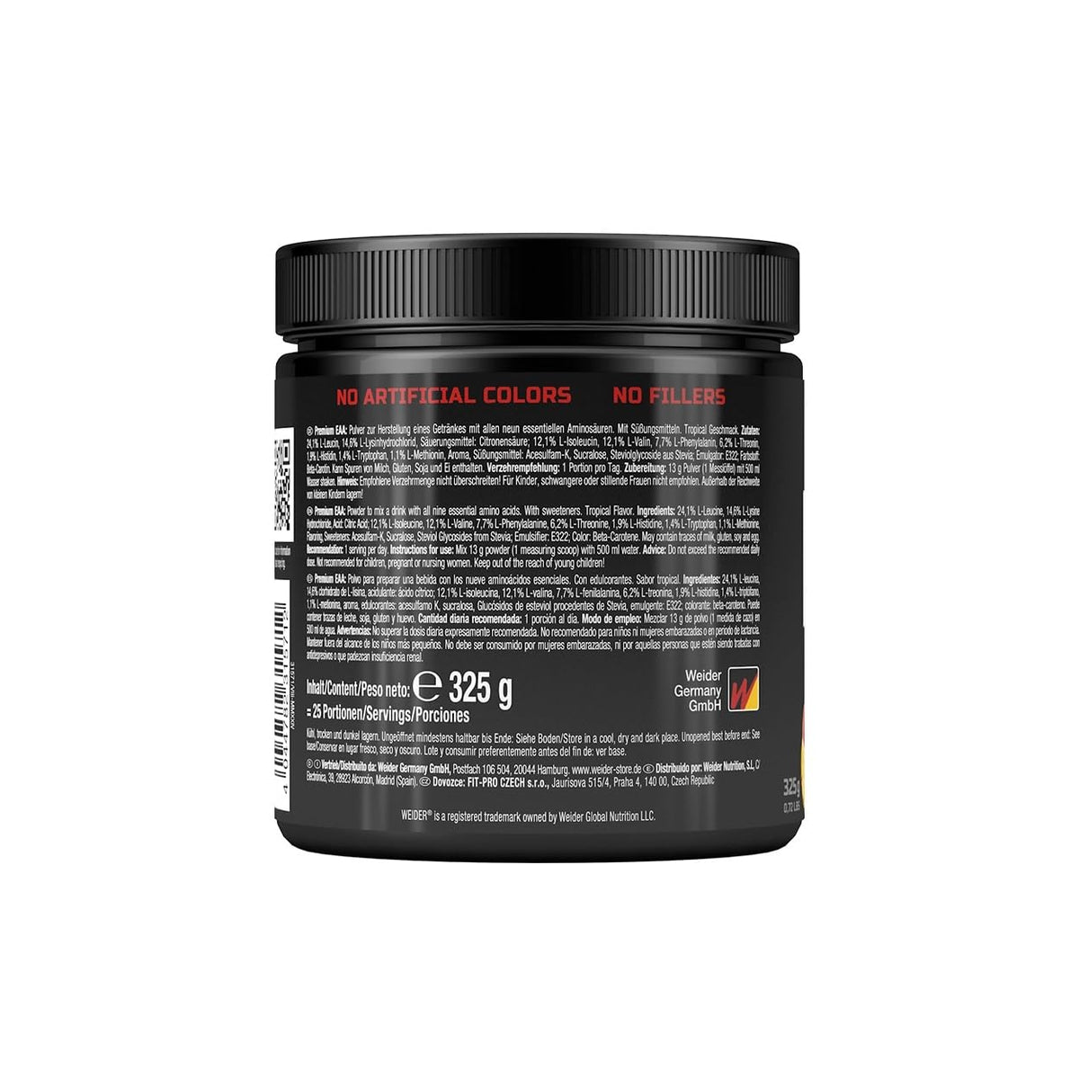 Weider Premium EAA Powder - Essential Amino Acids - BCAA 2:1:1 Ratio, Vegan & Sugar-Free - 325 g - Tropical