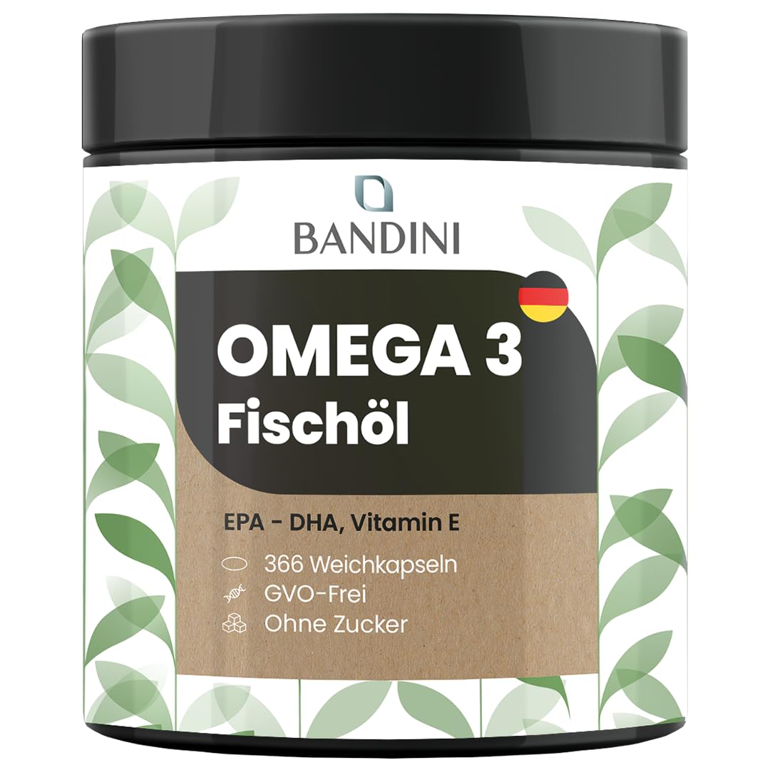 Bandini® Omega 3 | 366 Softgels, 2000 mg Pure Fish Oil with 600 mg Bioactive Triglycerides EPA and DHA, Fatty Acids for Heart and Brain, 2 Softgels/Day for 6 Months Supply, High Dose, GMO-Free