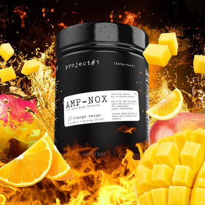 Project #1 AMP-NOX: Pre & Post Workout Powder to Boost Focus & Pump | Energizing Protein Drink for Gym Goers and Athletes | Stim-Free Muscle Primer - Instant Strength [40 Servings] - Orange Mango