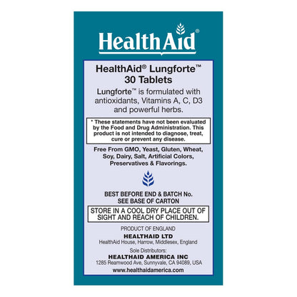 HealthAid LungForte 30 Tablets – Daily Antioxidant Lung Support with NAC, Resveratrol, Olive Leaf, Thyme & Vitamins A, C & D3 – Vegetarian, Non‑GMO HealthAidBuy Supplements Australia