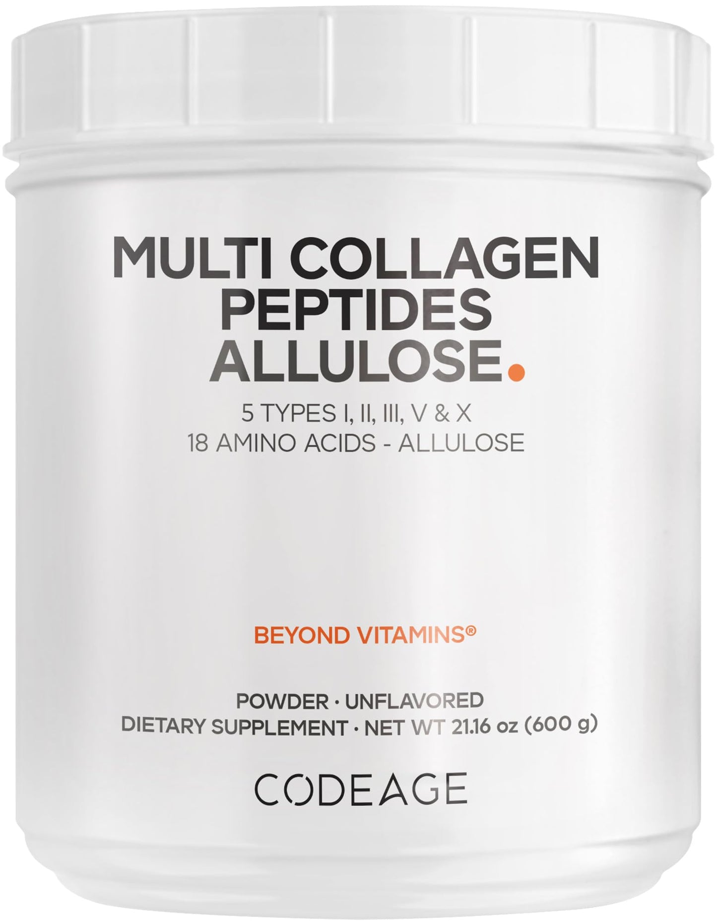 Codeage Multi Collagen Peptides Powder + Allulose - 5 Types - Grass-Fed Collagen - Rare Sugar Allulose Supplement - 0 Calorie Sweetener & 0 Carbs - 18 Amino Acids - Unflavored - Non-GMO - 30 Servings CodeageBuy Supplements Australia